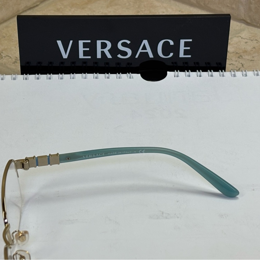 New Versace MOD 1230-B 1362 Gold and Aquamarine Half Rim Optical frame - Picture 9 of 12